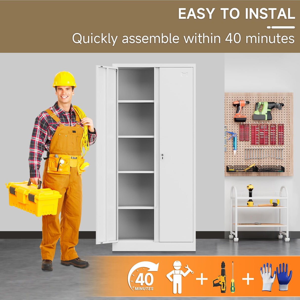 Firstsky Metal Garage Storage Cabinet with Lock, 71" Lockable Garage Cabinet with Doors and Shelves, Steel Lockable File Cabinet, Locking Tool Cabinets for Home, Office, Garage(White, 71 inch) Firstsky