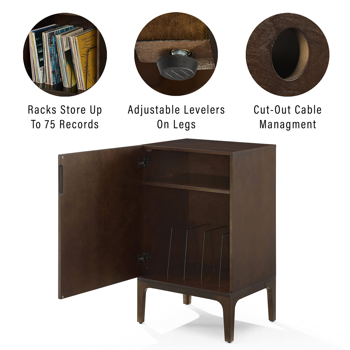 Crosley Furniture Asher Record Player Stand with Storage for Vinyl Records, Dark Brown Crosley Furniture