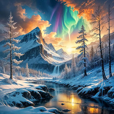Winter Landscape Diamond Art Painting Kits for Adults, Mountain Lake Diamond Painting Kits for Adults Beginners, 5D DIY Full Drill Diamond Dot Gem Art Kits for Adult, Home Wall Decor 13.8x13.8 Inch