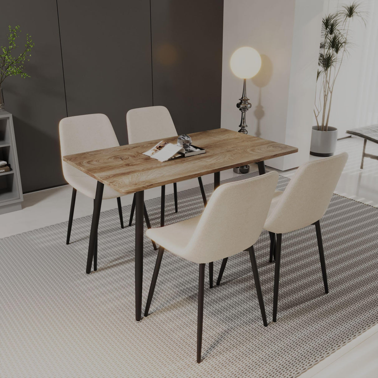 Small Dining Table Set for 4, Modern Dining Table and Chairs Set with 4 Fabric Dining Chairs, 5 Piece Wooden Dining Table Set, 47'' Kitchen Table Set, Ideal for Small Spaces Hilknen