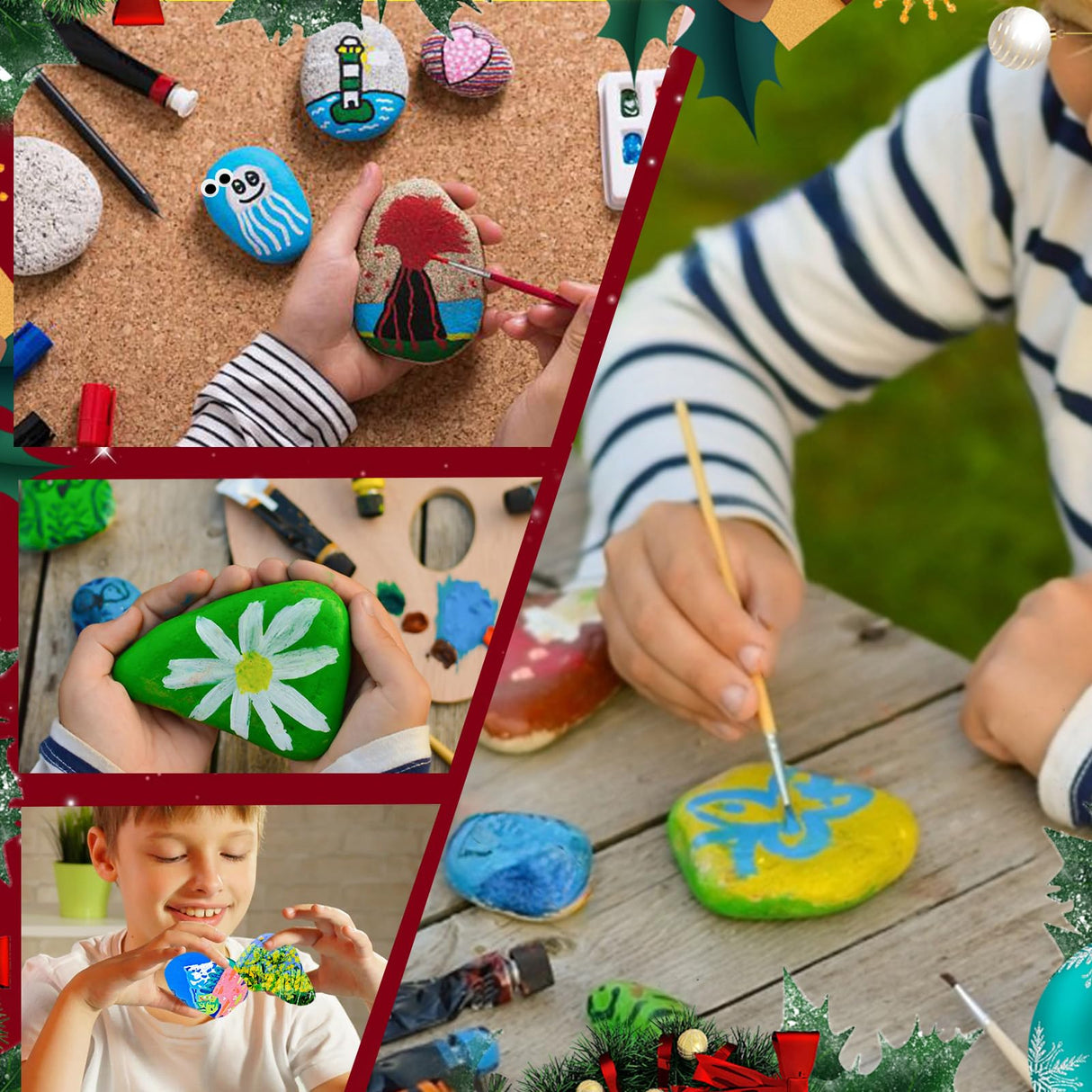 Hiawbon Rock Painting Kit, Glow in The Dark Rock Kit, Rock Arts and Crafts Kit for DIY, Rock Craft Kit with Paint Supplies, 12 Rocks Craft Kits Art Supplies for Outdoor Activities Hiawbon