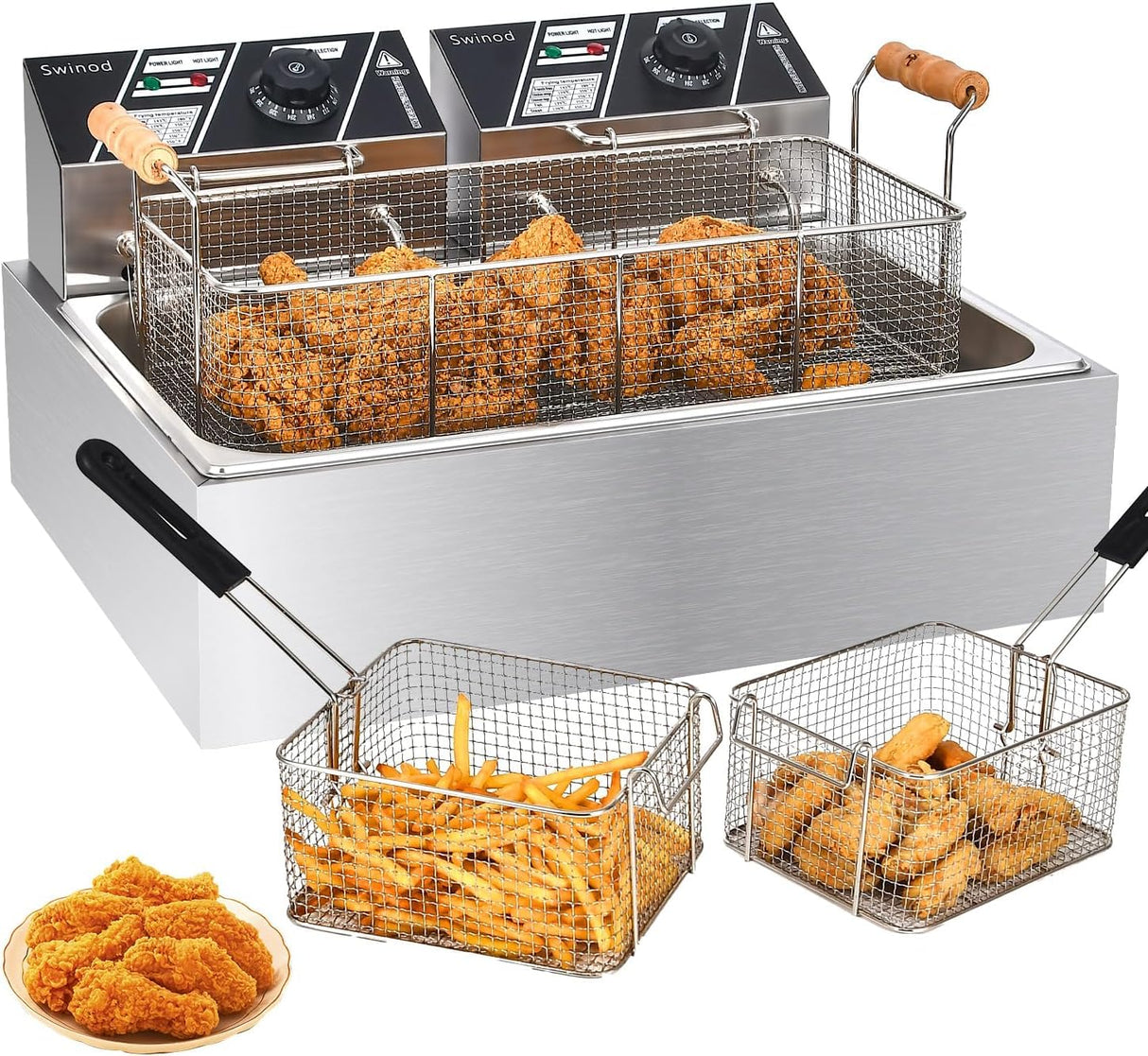 Commercial Deep Fryer with Basket for Restaurant or Home Use, Detachable Large Capacity Stainless Steel Countertop Electric Oil Fryer with Temperature Control Swinod