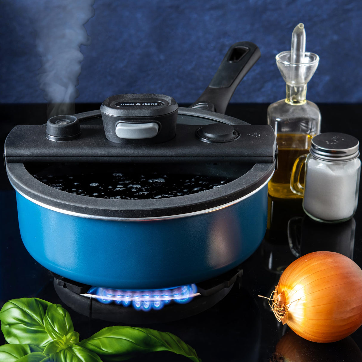 Moss & Stone 2.3 Quart Micro Pressure Cookware with Detachable Handle And One-Hand Operating Glass Lid, Pressure Canner Stovetop & Induction Cookware, Micro-Pressure Cooking Pot Nonstick Moss & Stone