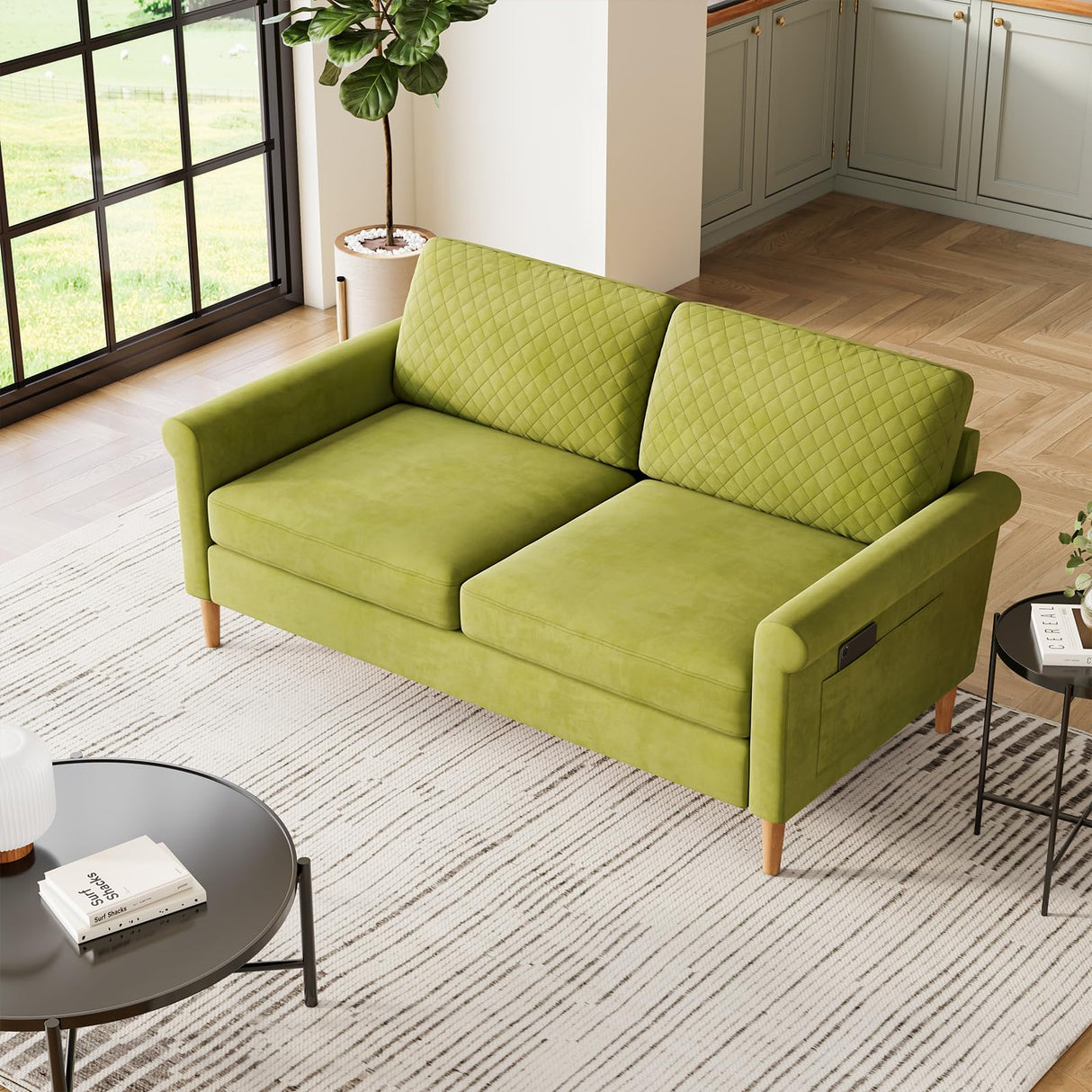 Vesgantti 65" Green Loveseat, Comfy Mid-Century Modern 2-Seat Sofa, No-Tool Assembly Small Couch for Living Room & Bedroom Vesgantti