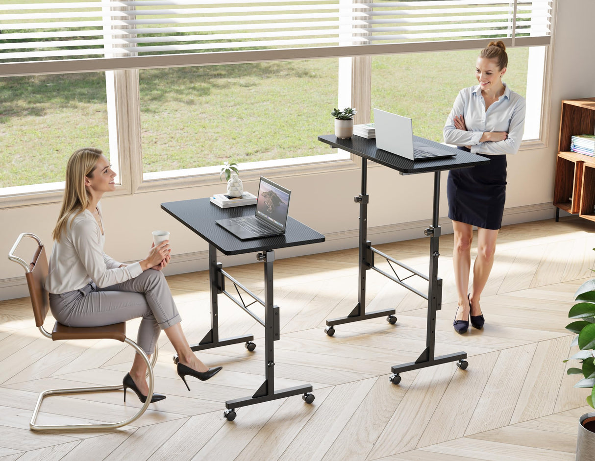 HOMIDEC Standing Desk, 32 Inch Portable Small Desk Adjustable Height, Rolling Home Office Desks with Wheels, Sit Stand Desk for Bedroom Walking Pad Home Office Small Space, Black HOMIDEC