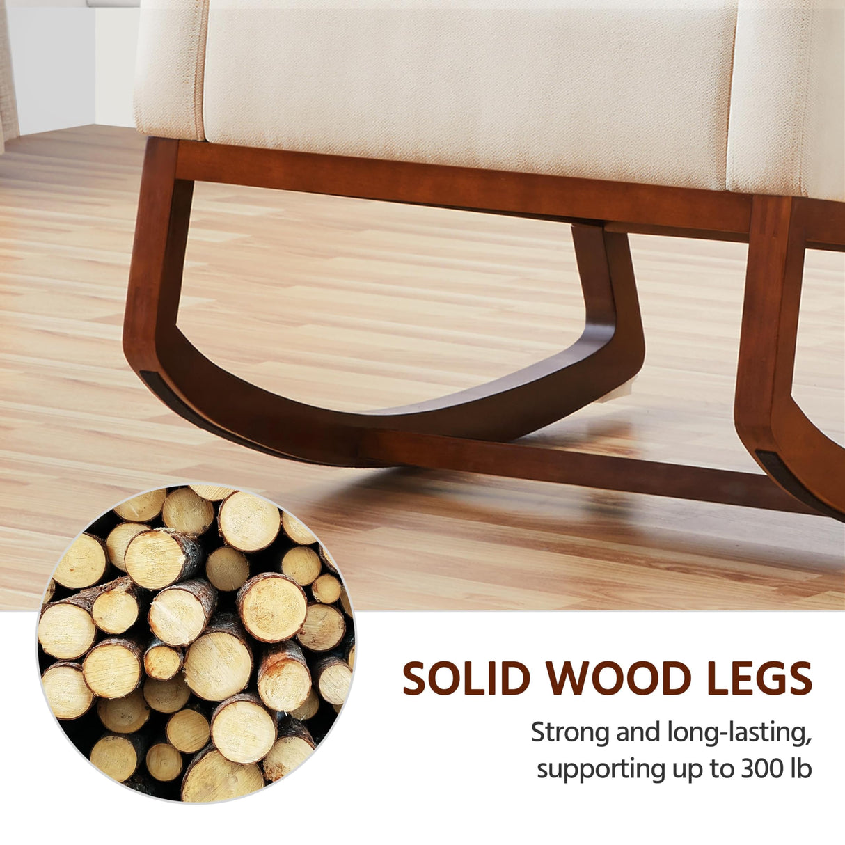 Yaheetech Rocking Chair, Modern Glider Chair, Recliner Armchair with Wood Legs and Side Pocket, Nursery Rocking Accent Chair with High Back for Living Room Bedroom, Beige Yaheetech