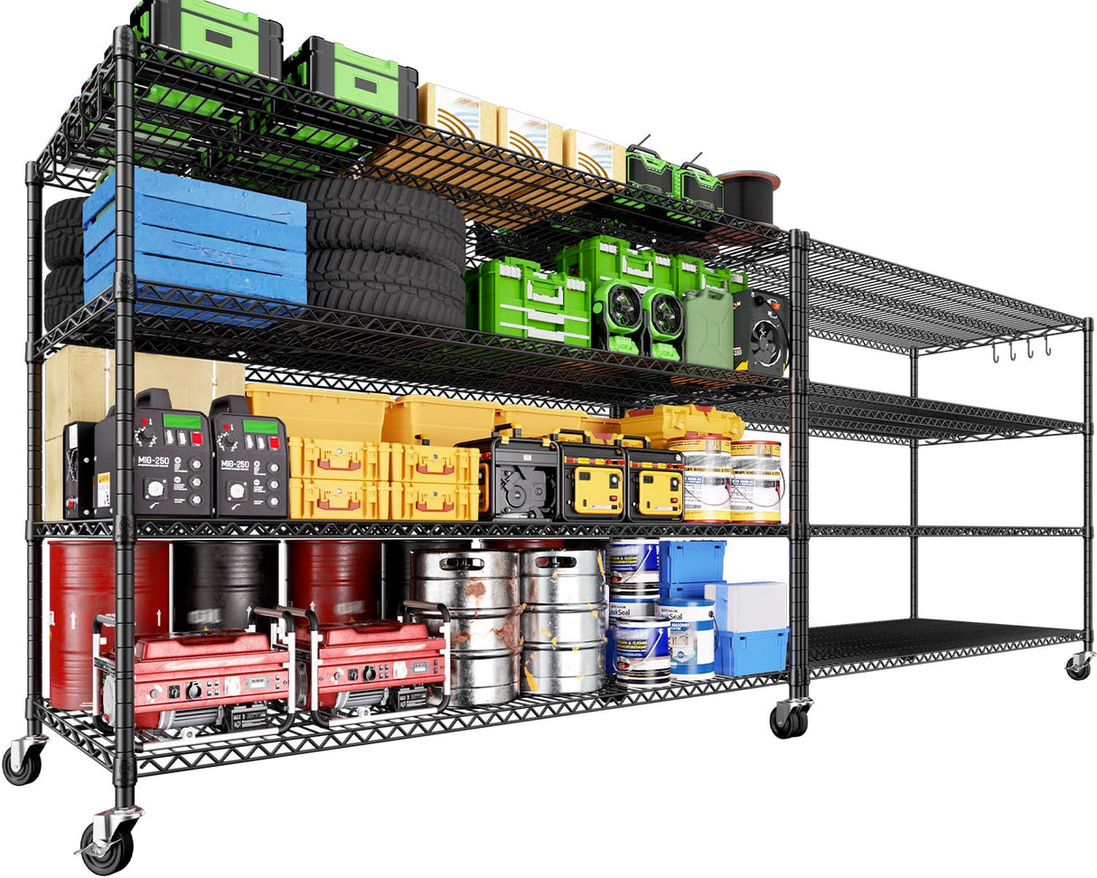 PrimeZone 60" W x 24" D x 76" H Heavy Duty Wire Storage Shelves with Wheels, 4 Tier Adjustable NSF Certified Garage Shelving Unit, Rolling Metal Organizer Shelf Rack for Warehouse, Pantry, 2 Packs PrimeZone