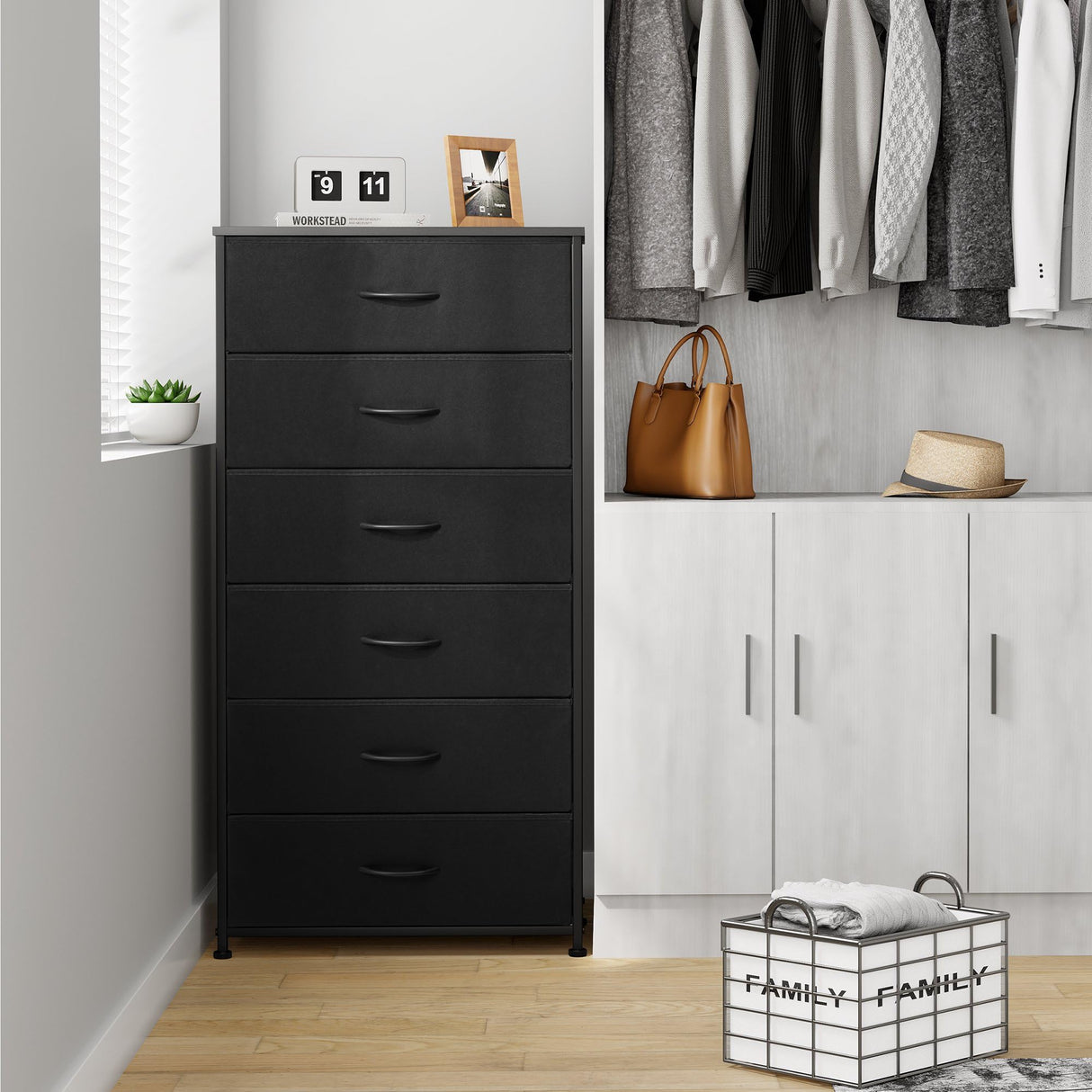 Crestlive Products Dresser for Bedroom with 6 Drawers, Tall Chest of Drawers, Black Dressers Bedroom Furniture, Storage Organizer Unit with Bins for Closet, Hallway, Living Room, Entryway Crestlive Products