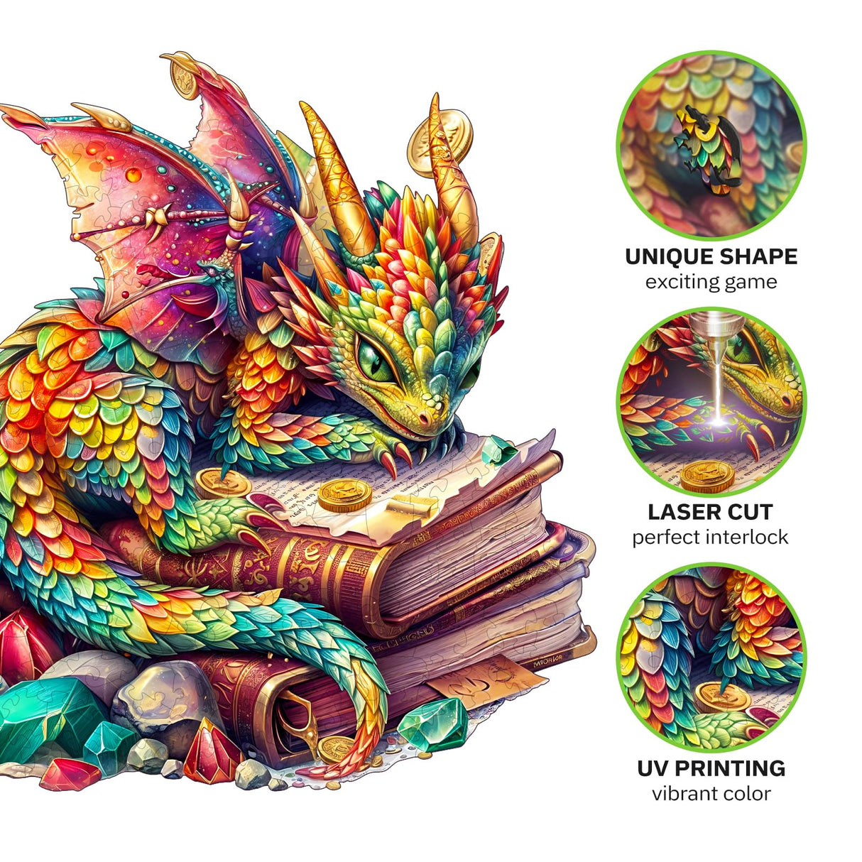 Jigfoxy Wooden Puzzles for Adults, Dragon Wood Puzzles Adult, Unique Animal Shape Wooden Jigsaw Puzzles, Birthday Gifts for Puzzles Lovers Family Friend (S-8.5 * 8in-100pcs) Jigfoxy