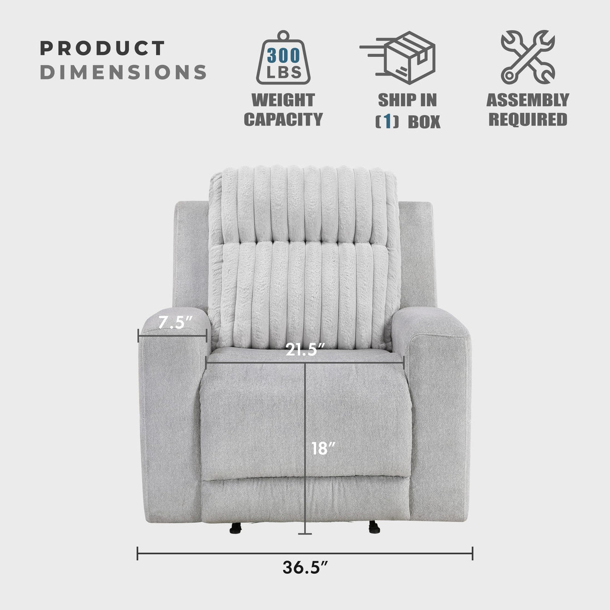 Lexicon Modern Recliner Chair for Living Room, Manual Wall Hugger Textured Microfiber Reclining Chair, Plush Corduroy Channel Seat Back, Manual Recliner, Light Gray Lexicon