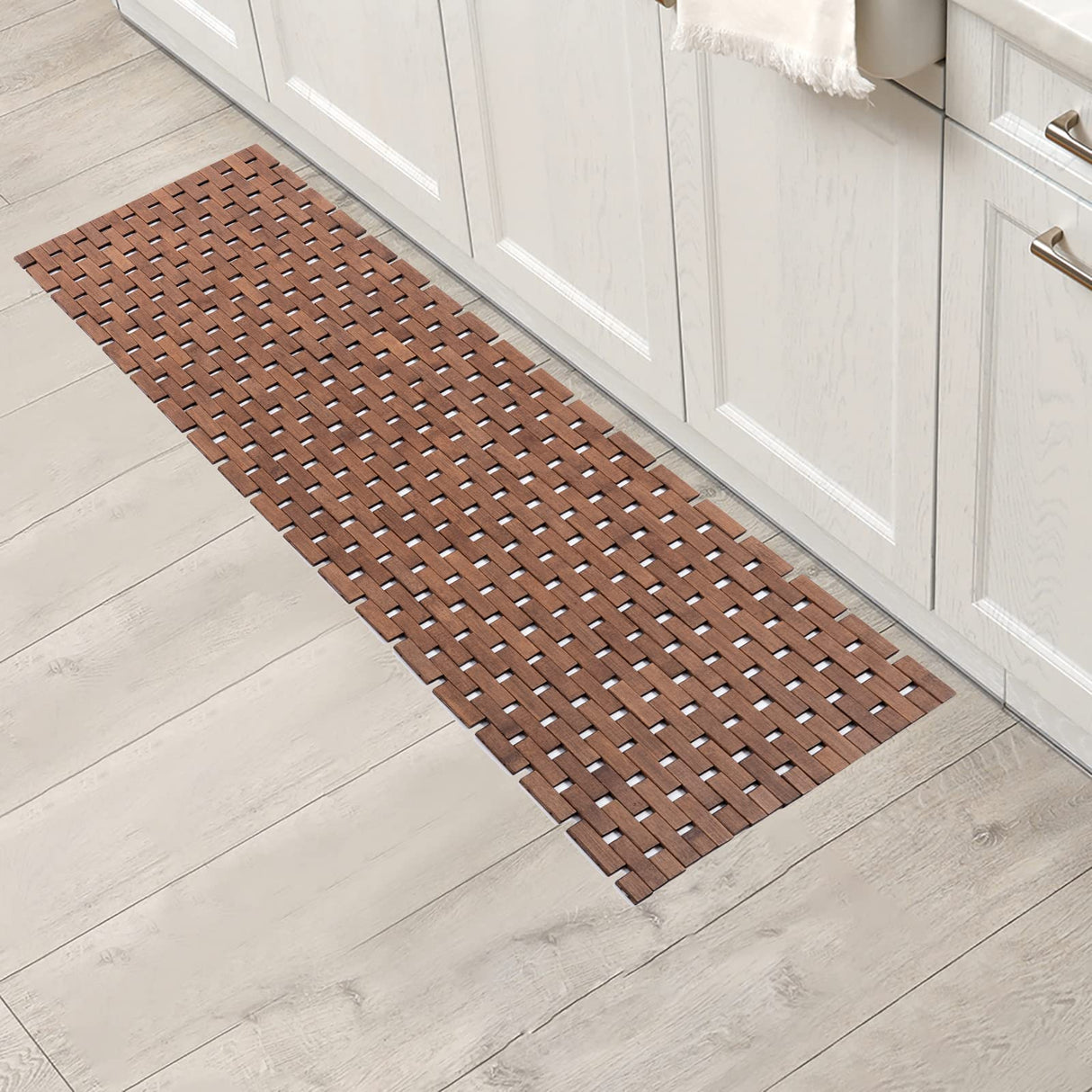 Fovlaurs Bamboo Bath Mat Bathroom Runner Long Large Rugs Floor Wood Shower Bathtub Waterproof Non Slip Accessories 16x48 Inch Easy to Clean, Walnut, 1 pc Fovlaurs