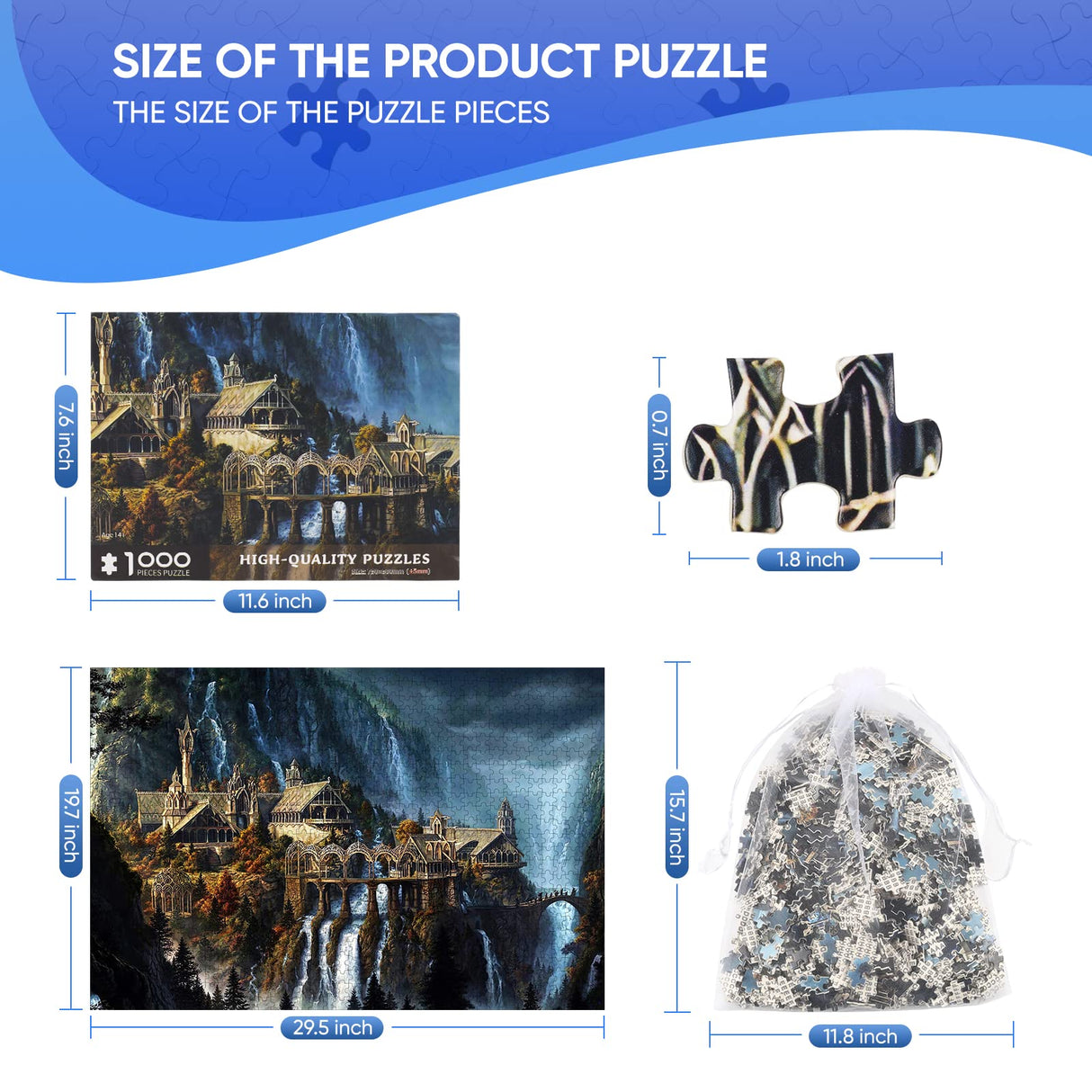 Puzzles for Adults 1000 Pieces,Lord of The Rings Puzzle,Waterfall Town 1000 Piece Puzzle for Adults Artwork Jigsaw Puzzle Family Game Puzzle Phinli