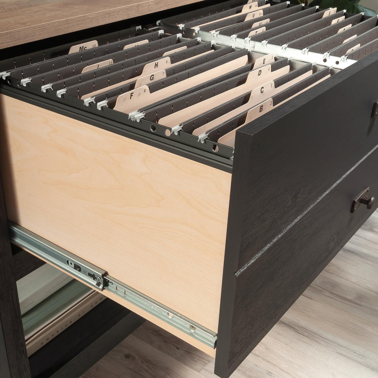 Sauder Cottage Road Lateral File, L: 32.44" x W: 21.81" x H: 29.76", Raven Oak Finish Sauder