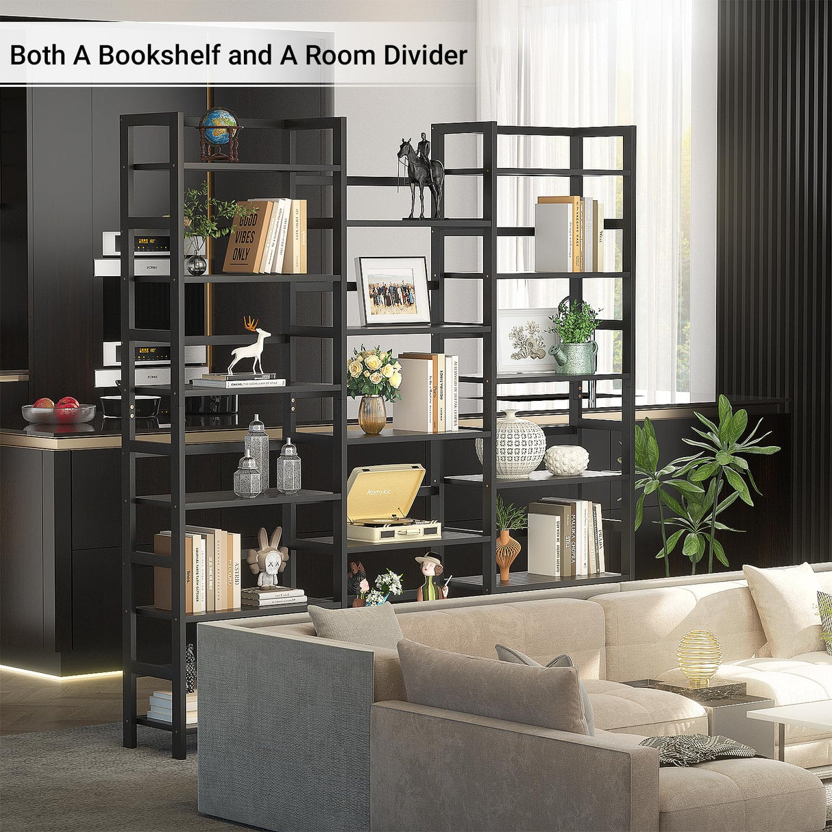 Homykic 6-Tier Triple Wide Bamboo Bookshelf - 17 Open Display Shelves, 6ft Tall Freestanding Storage for Home Office, Bedroom, Living Room Homykic