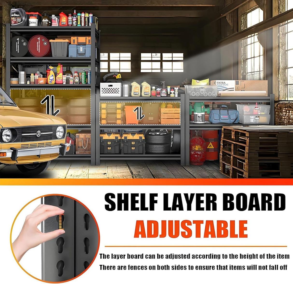 72"H Storage Shelves 5-Tier Garage Shelving 3500LBS - Commercial Steel Storage Rack Adjustable Metal Shelving Unit for Garage, Basement, Warehouse, Pantry, Kitchen, 72"H x 16"D x 36"W, Black PRESTELION