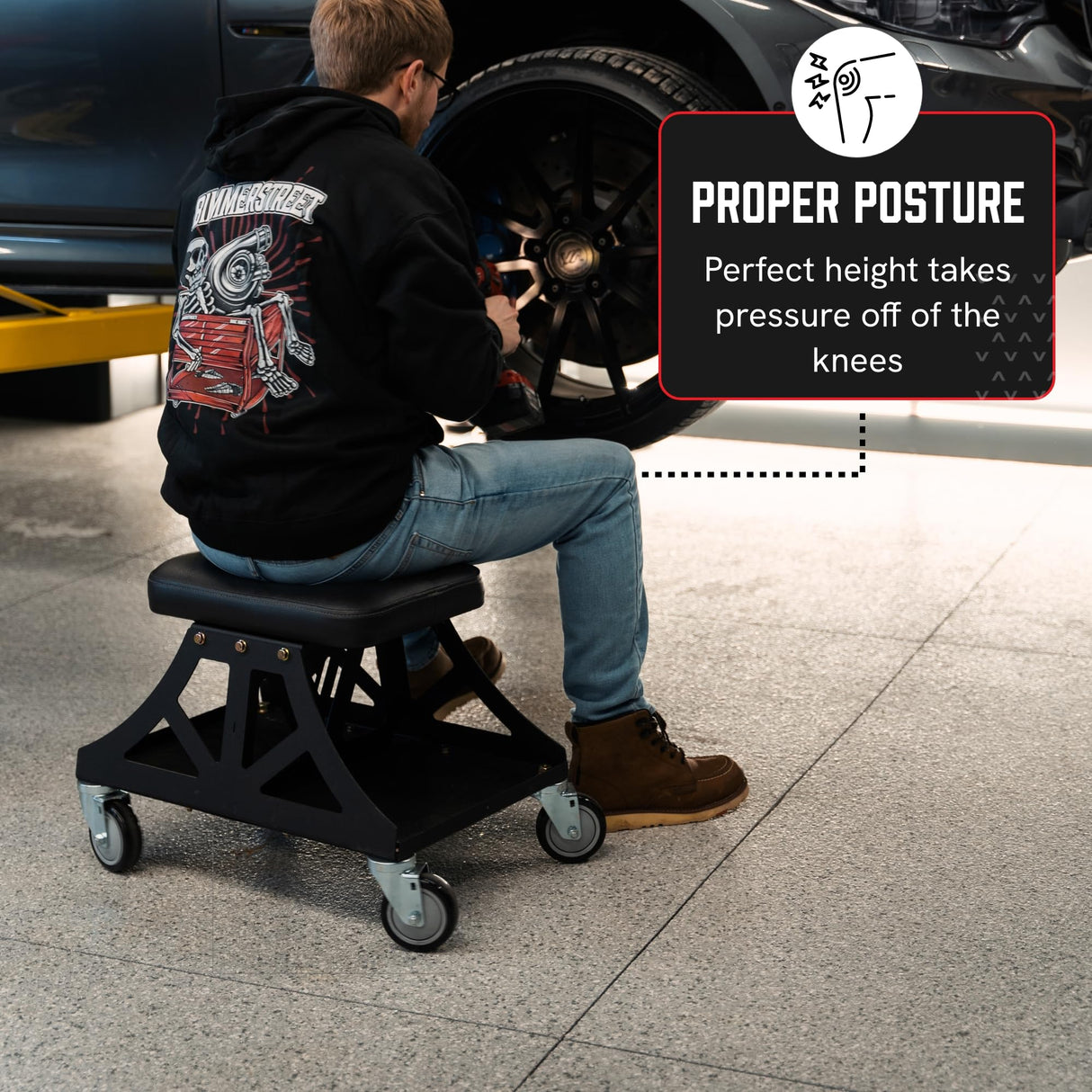 Vyper Low Pro Garage Stool with Removable Seat for Mechanics, Automotive, DIY - 400 lb Capacity Shop Chair, Rolling Shop Stool (Black Seat, Blue Frame) Vyper Industrial