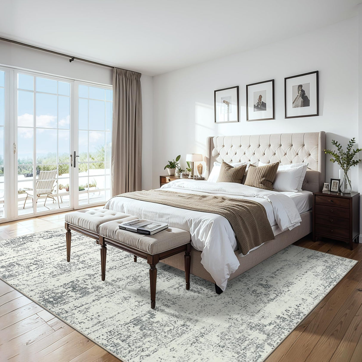 8x10 Area Rugs for Living Room - Washable Rug Modern Abstract Soft Large Neutral Non-Slip Carpet Indoor Floor Stain Resistant Thin Carpets for Bedroom Dining Room Farmhouse Nursery Home Office Grey PLHXFR