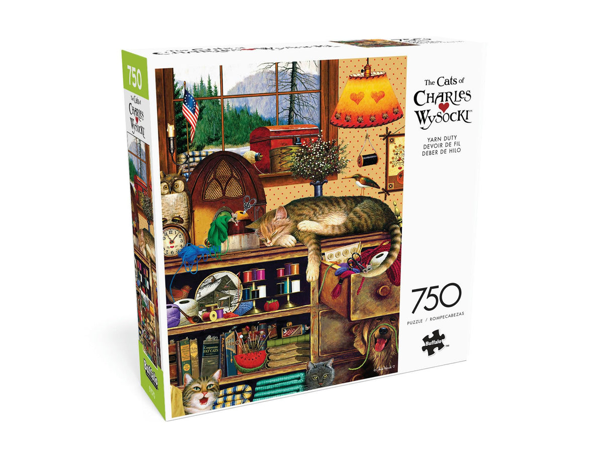 Buffalo Games - Charles Wysocki - Yarn Duty - 750 Piece Jigsaw Puzzle for Adults -Challenging Puzzle Perfect for Game Nights - Finished Size is 24.00 x 18.00 Buffalo Games
