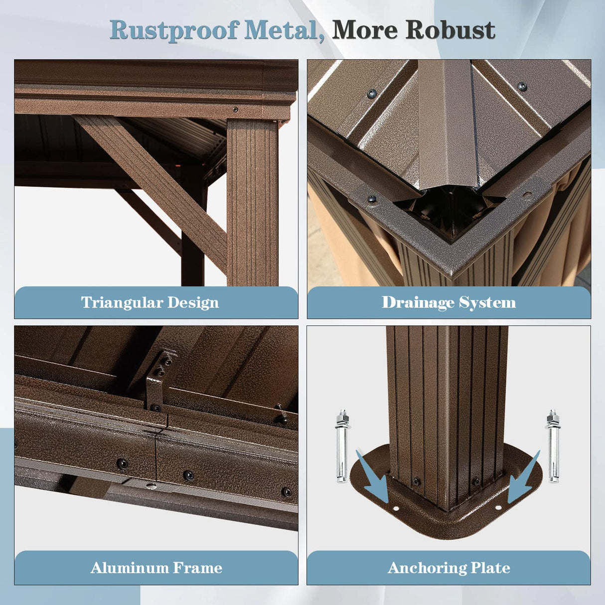 MELLCOM 12' x 14' Hardtop Gazebo, Brown Permanent Pavilion Gazebo with Curtains and Netting, Galvanized Steel Metal Double Roof Aluminum Gazebo with Aluminum Frame for Patio, Lawn & Garden MELLCOM