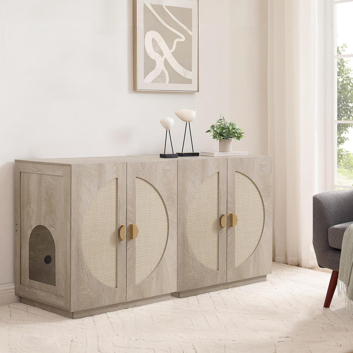 unipaws Cat Litter Box Enclosure with Shelves, Tall Hidden Litter Box Cover for Tall or Top Entry Litter Box, Kitty Enclosed Litter Box Cabinet, Cat Box Furniture, Grey unipaws