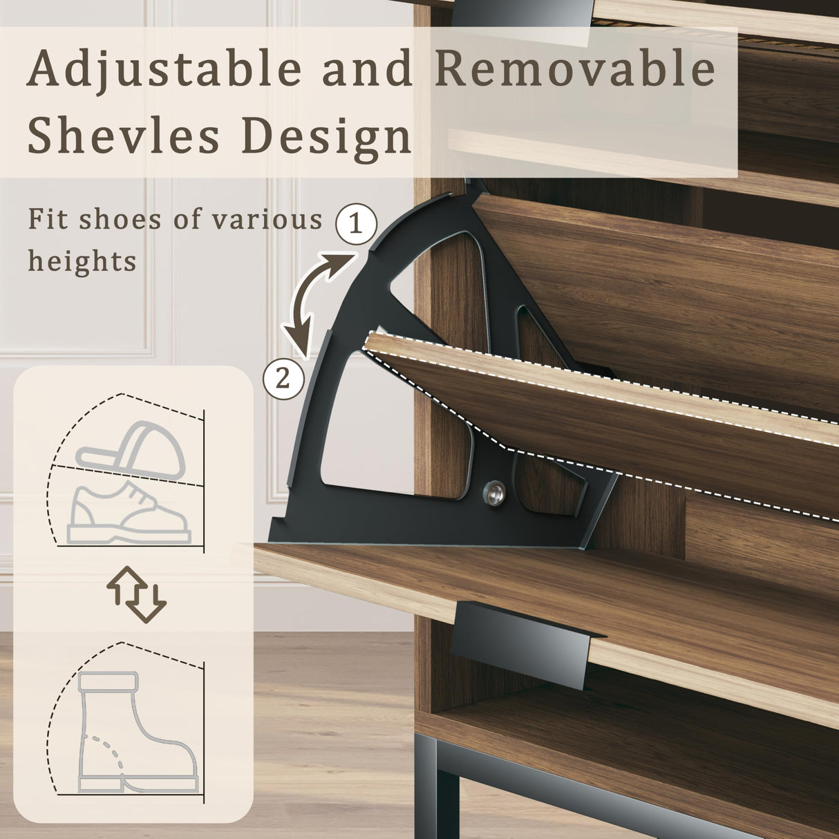 HUAHUU Rattan Shoe Cabinet with 4 Flip Drawers, Storage Cabinets with Adjustable Shelves, Narrow Shoe Cabinet with Metal Legs & Handles for Entryway, Hallway, Organizer, Rustic Oak Rattan HUAHUU