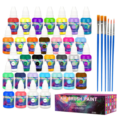 Tajasey Airbrush Paint Set - 30 Colors with 6 Airbrush Brushes & 2 Thinners | Clog-Resistant Spray for Models, Metal, Fabric | Water-Based Acrylic Art Kit