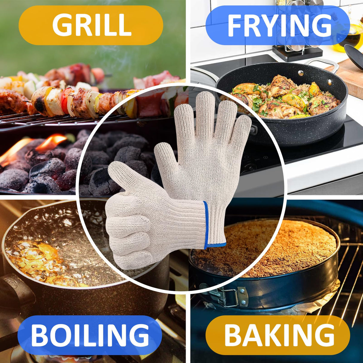 Heat Resistant Gloves for Grilling - Oven Gloves with Fingers 932°F BBQ Gloves Heat Resistant Heat Gloves for Cooking Oven Mitts with Fingers - Grill Gloves Heat Proof for Men Heat Proof Gloves bogo Brands