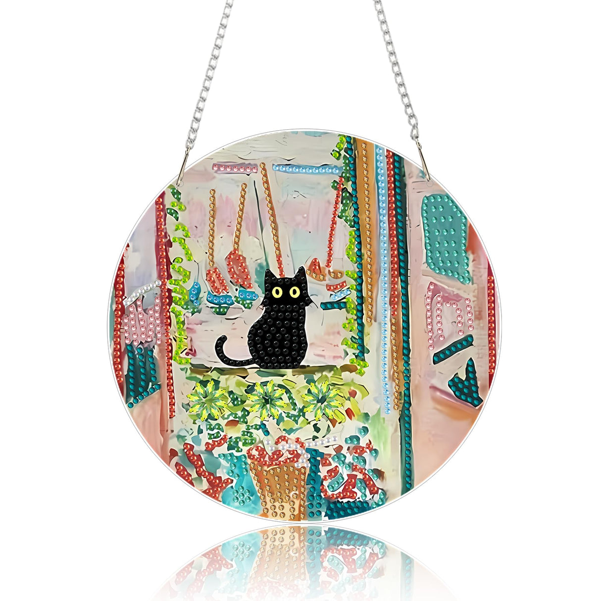 Black Cat Hanging Diamond Art Kits for Adults, Special Shaped Diamond Painting Pendant, DIY Acrylic Crystal Window Pendants Kits for Home Garden Wall, 5D Gem Art Ornament Kit Window Suncatcher GemZono
