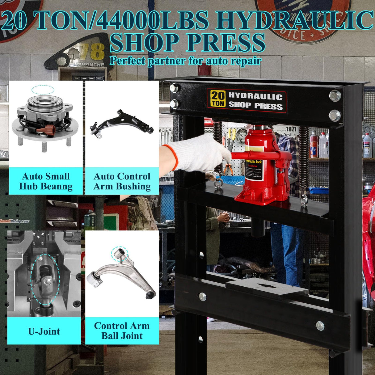 Hydraulic Press Shop Press 20 Ton Garage Floor Hydraulic Shop Press with Adjustable Working Table Heigh Plates LinPhie