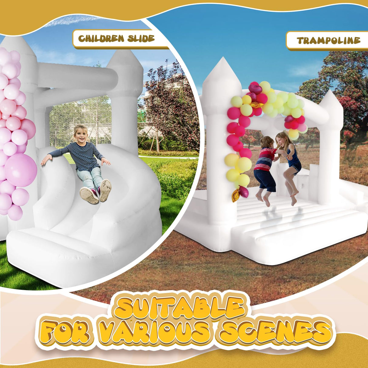 AKSPORT White Bounce House Inflatable Jumping Castle with Slide & Air Blower for Kids, Wedding & Birthday Parties, 17 * 11 * 10FT AKSPORT