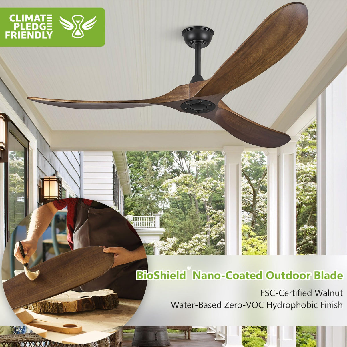 72 Inch Ceiling Fans without Lights, Wood Large Ceiling Fan no Light and Remote Control, Modern Indoor Outdoor Ceiling Fan no Light 3 Blade Propeller for Patios Farmhouse Garage High cfm, Dark Walnut Haipeel