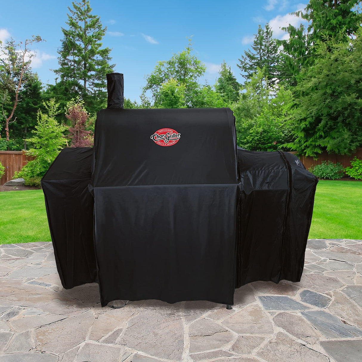 Char-Griller® Durable Polyester Grill and Smoker Cover with Waterproof Material, PVC Lining, and Extendable Design in Black, 46"L x 23"W x 48.5"H, Model 5555 Char-Griller