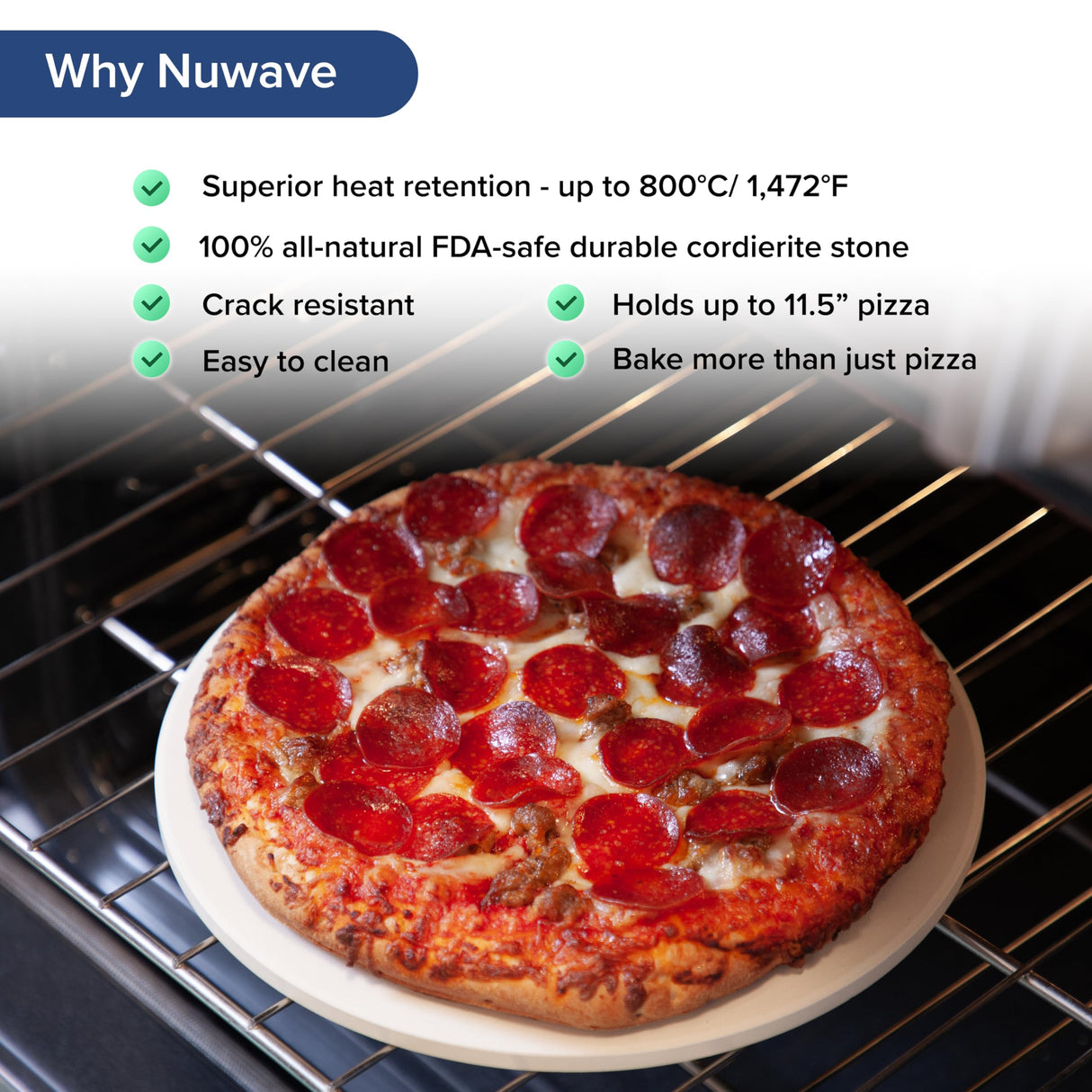 Nuwave Pizza Stone for Oven and Grill, Durable and Safe Baking Stone for Grill, Thermal Shock Resistant Cooking Stone, Natural Cordierite Baking Stone, 11.5 Inch, 1,472 °F Resistant, Round Nuwave