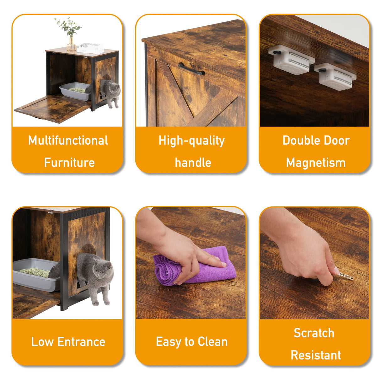 DWANTON Cat Litter Box Furniture Hidden, Cat Litter Box Enclosure, Reversible Entrance Can Be on Left or Right Side, Indoor Cat Box Cabinet, Wooden Cat Washroom, End Table, Nightstand Dwanton