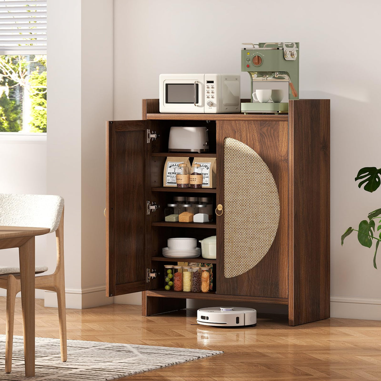 Curlaky Shoe Cabinet Storage for Entryway - Rattan Entry Way Shoe Storage Cabinet with Adjustable Shelves, Wood Shoe Organizer Cabinet, Accent Cabinet with Doors for Entrance Hallway Living Room Foyer Curlaky