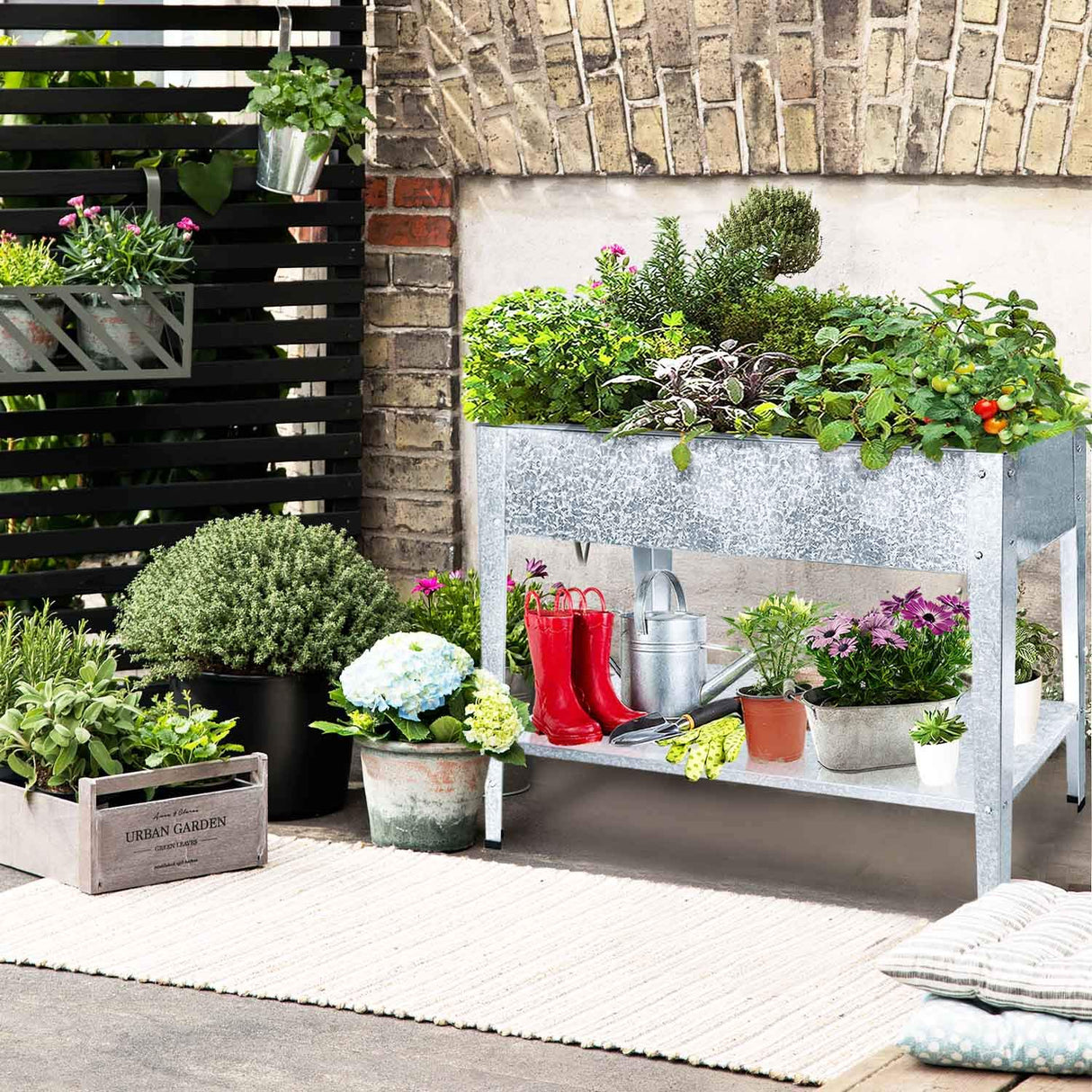 FOYUEE Galvanized Raised Garden Bed for Vegetables Elevated Planter Box with Legs Outdoor Patio Apartment Herb Container Metal FOYUEE