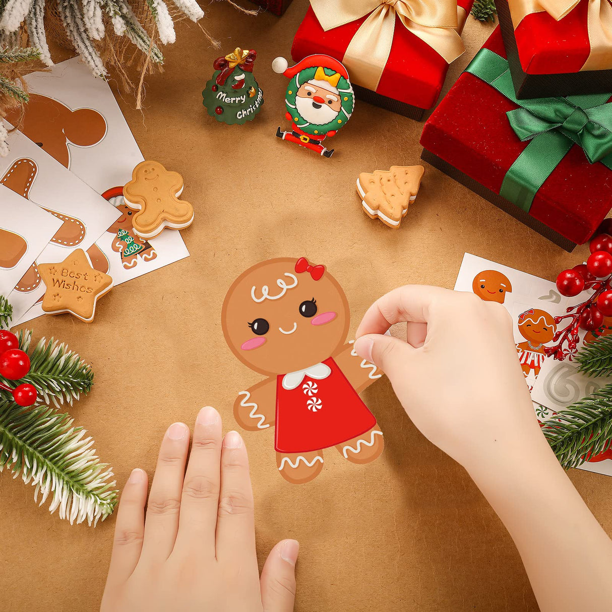 Yinder 48 Pcs Christmas Craft Kit Bulk Christmas DIY Arts and Crafts Tree Ornament Kit Make Your Own Xmas Tree Ornaments Self Adhesive Sticker Sheets for Xmas Decoration(Gingerbread Man) Yinder