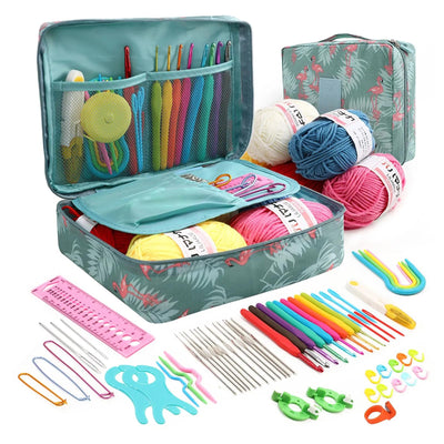 RYANNOVA 64PCs Crochet Kit for Beginners Adults - Beginner Crochet Kit for Kids - Learn to Crochet Set - Knitting Kit with Crochet Hooks Set, Crochet Yarn and Steel Needles (Light Blue)