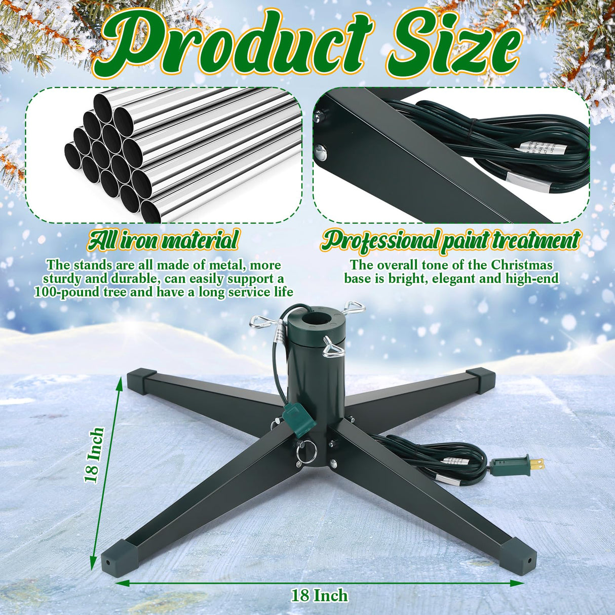 Sliner 360 Degree Rotating Christmas Tree Stand, Up to 7.87 Ft, 100lb Artificial Christmas Tree, Metal Spinning Christmas Tree Stand Base with a Built Electrical Outlet(Simple Style) Sliner