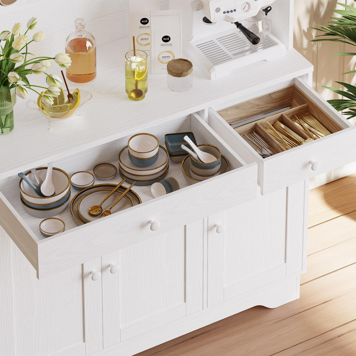 IRONCK Kitchen Pantry Storage Cabinet 72" Height with Doors, Drawer, Adjustable Shelves, Freestanding Cupboard hutch Cabinet for Dining Room, Living Room, White IRONCK