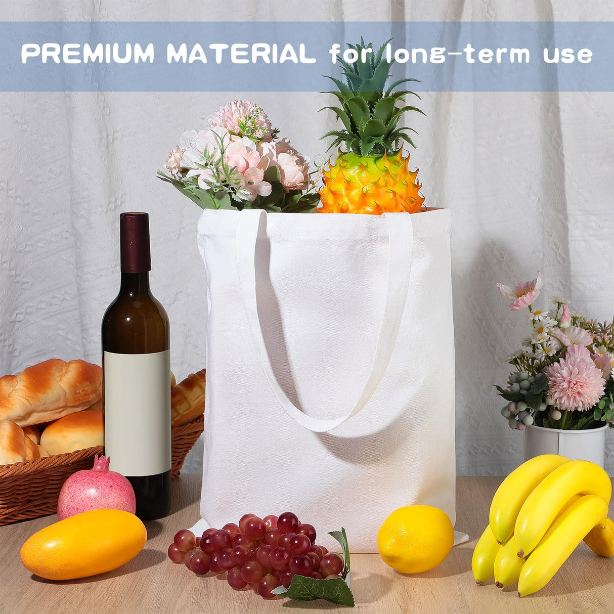 CHENGU 12 Pack Sublimation Tote Bags Blank Canvas Bag Reusable Grocery Bags 15.7x12 Inch Washable Heat Transfer Bag Bulk DIY Craft (White) CHENGU