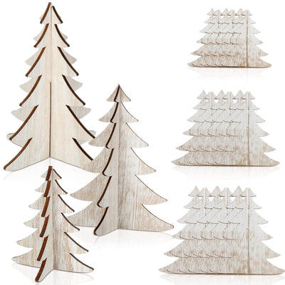 18 Pieces Wooden Christmas Tree Crafts 3D Natural Cutouts Rustic Wood Christmas Tree Decorations Decorative Wood Home Table Decors for Holidays Parties Anniversaries Decorations