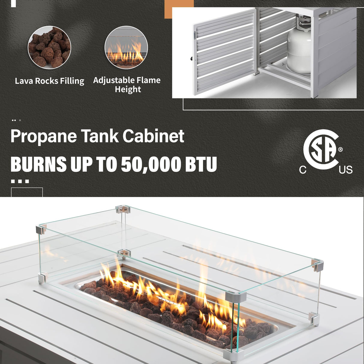 Solaste Aluminum Patio Furniture Set with Fire Pit Table, 6 Piece Sectional Metal Outdoor Furniture with Ottoman, Modern Patio Conversation Set Water-Resistant Cushion for Balcony, Front Porch, White Solaste