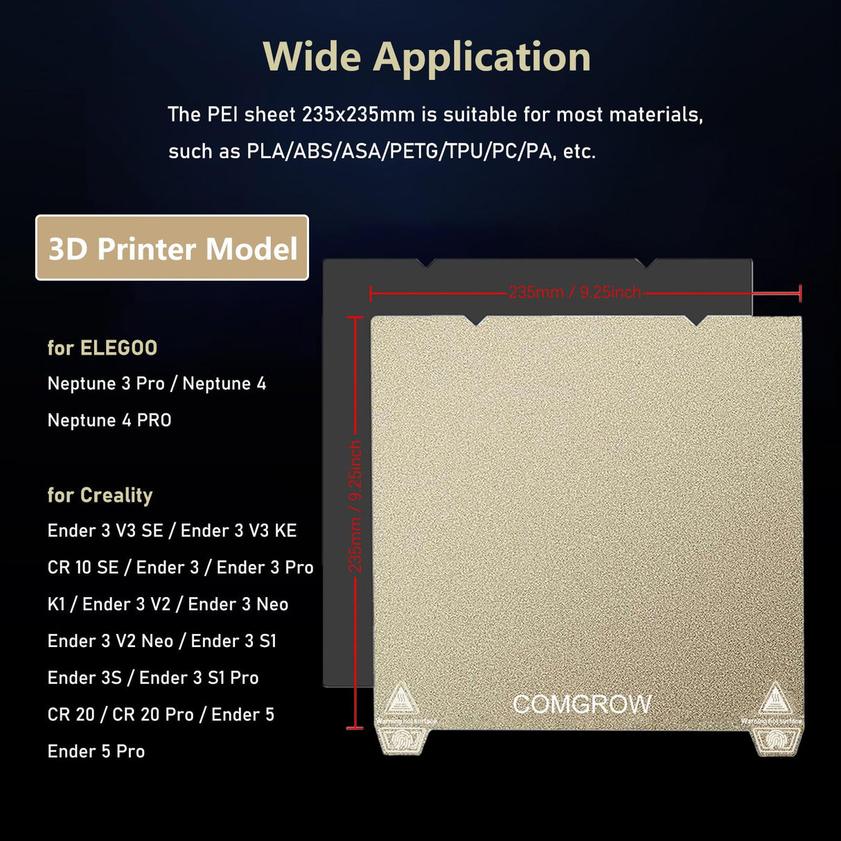 Ender 3 V3 KE PEI Spring Steel 235x235mm, Texture PEI Sheet Magnetic Flexible Heated Bed, Ender 3 V3 SE Build Plate for Creality K1C/K1/Ender 3 V3/Ender 3/Ender 3 Pro/Ender 3 V2/Ender 3 V2 Neo Comgrow