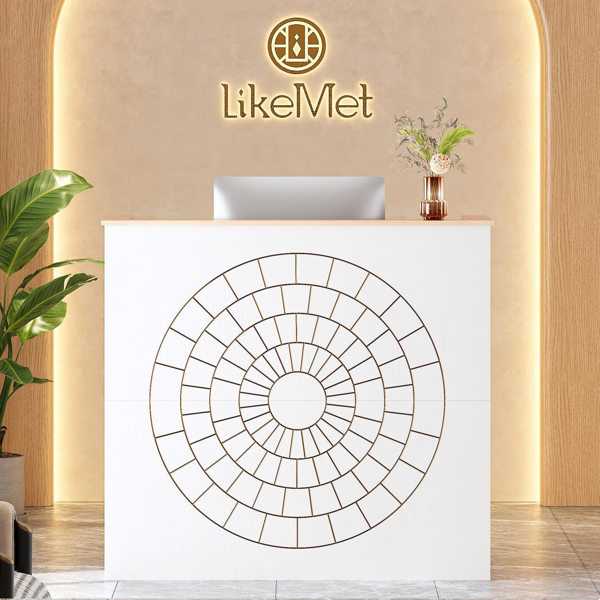 LIKEMET Reception Desk with Counter, Modern Front Reception Room Table, 47 inch Retail Counter for Checkout, Lobby, Beauty Salon, Home Office Desk, Black (White) LIKEMET