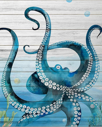 Paint by Numbers Kits Underwater World Sea Monster Octopus Coral, DIY Oil Painting for Adults Beginner Retro Wood Board Artwork, Home Canvas Wall Art for Living Room Bedroom Kitchen Decor 16x20In