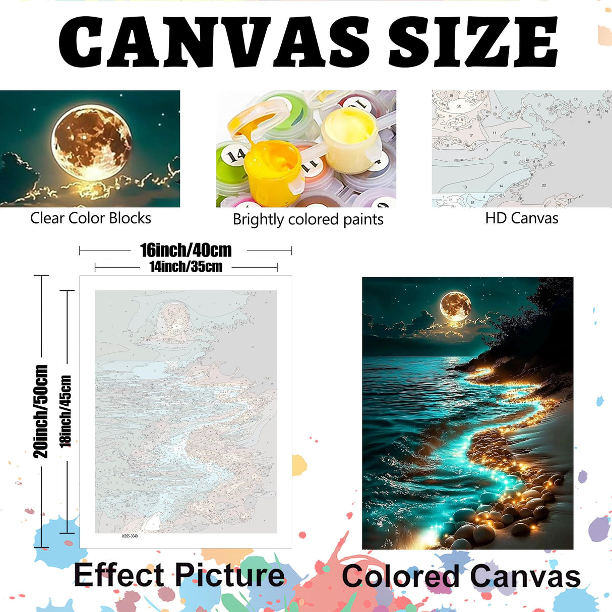 Hutarosl Moonlight Beach Paint by Number Canvas for Adults-Moonlight Paint by Numbers Kit for Adults,Beach Paint by Number Adult,Canvas Paint by Numbers for Adult for Gifts Home Decor 16x20in Hutarosl