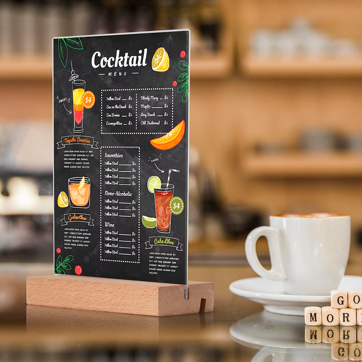 newnewshow Acrylic Sign Holder with Wood Base Wood Sign Holder Vertical or Slant Back Display for Store Office (5x7 L/T) newnewshow