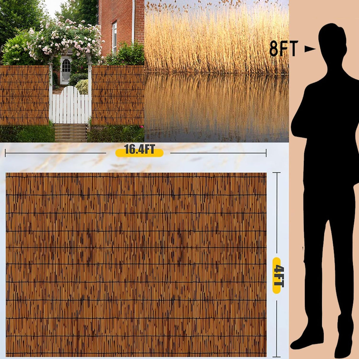 Natural Reed Fencing Rolls,1ft 2ft 3ft 4ft 5ft 6ft High Reed Screen Curtain Balcony Reed Fence for Outdoor Backyard Patio,Home Decorations Screens,Waterproof Reed Fencing(30x122cm(1x4ft)) ZMNXAS