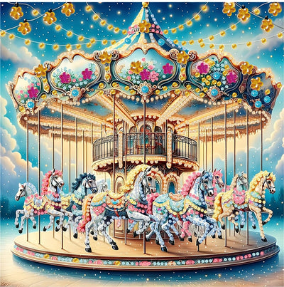 5D Diamond Art Kits for Adults,Carousel Special Shape Diamond Painting Kits for Beginners, DIY Crystal Diamond Dots Gem Art Craft for Home Decor 11.8x11.8 Inch